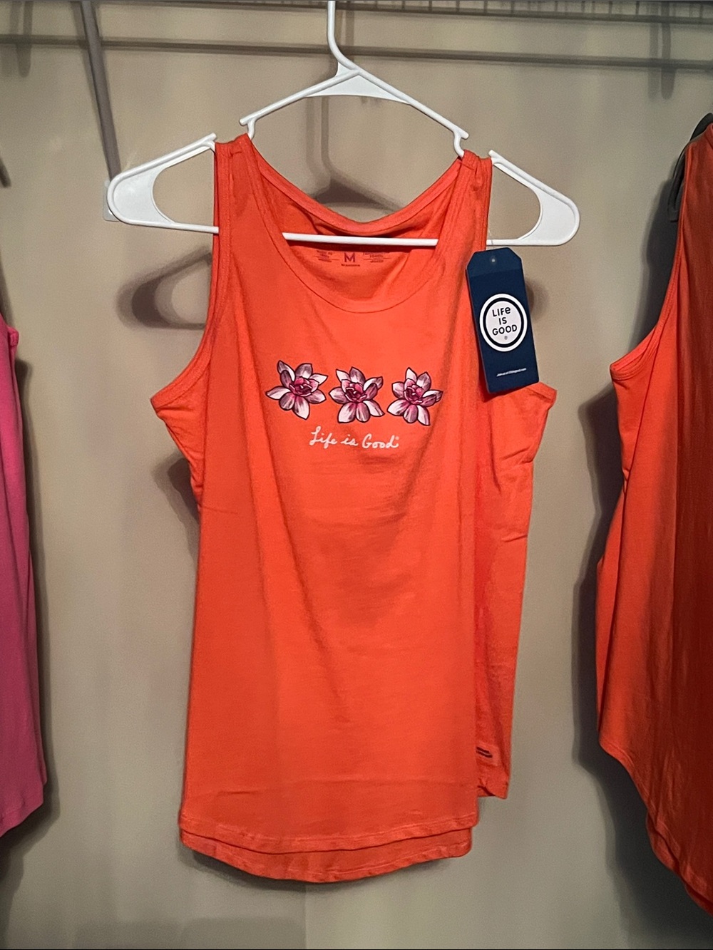 Life Is Good Women’s Bright Orange Floral Graphic Tank